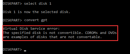 The Specified Disk Is Not Convertible