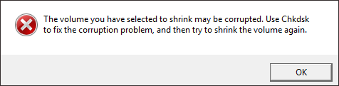 The Volume You Have Selected to Shrink May Be Corrupted