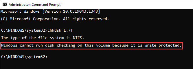 Windows Cannot Run Disk Checking on This Volume Because It Is Write Protected