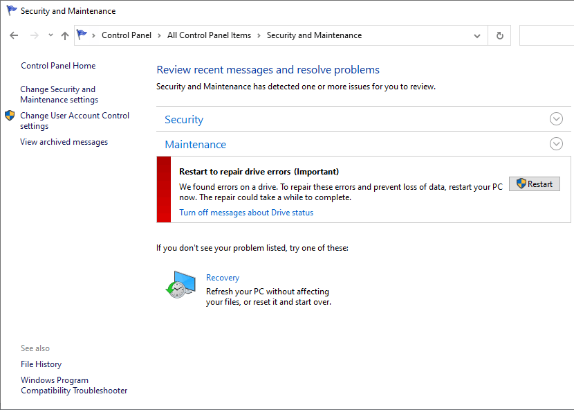Restart to Repair Drive Errors