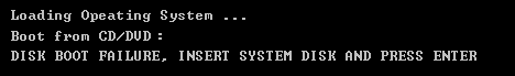 DISK BOOT FAILURE INSERT SYSTEM DISK AND PRESS ENTER 