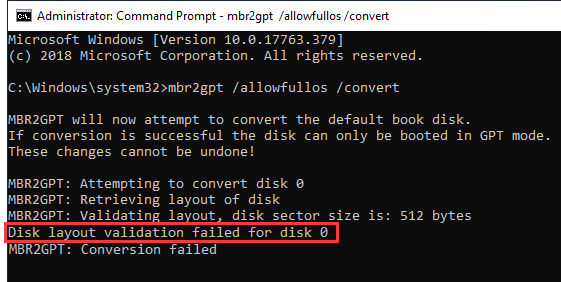 Disk Layout Validation Failed for Disk 0