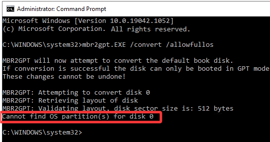 Fix MBR2GPT Cannot Find OS Partition